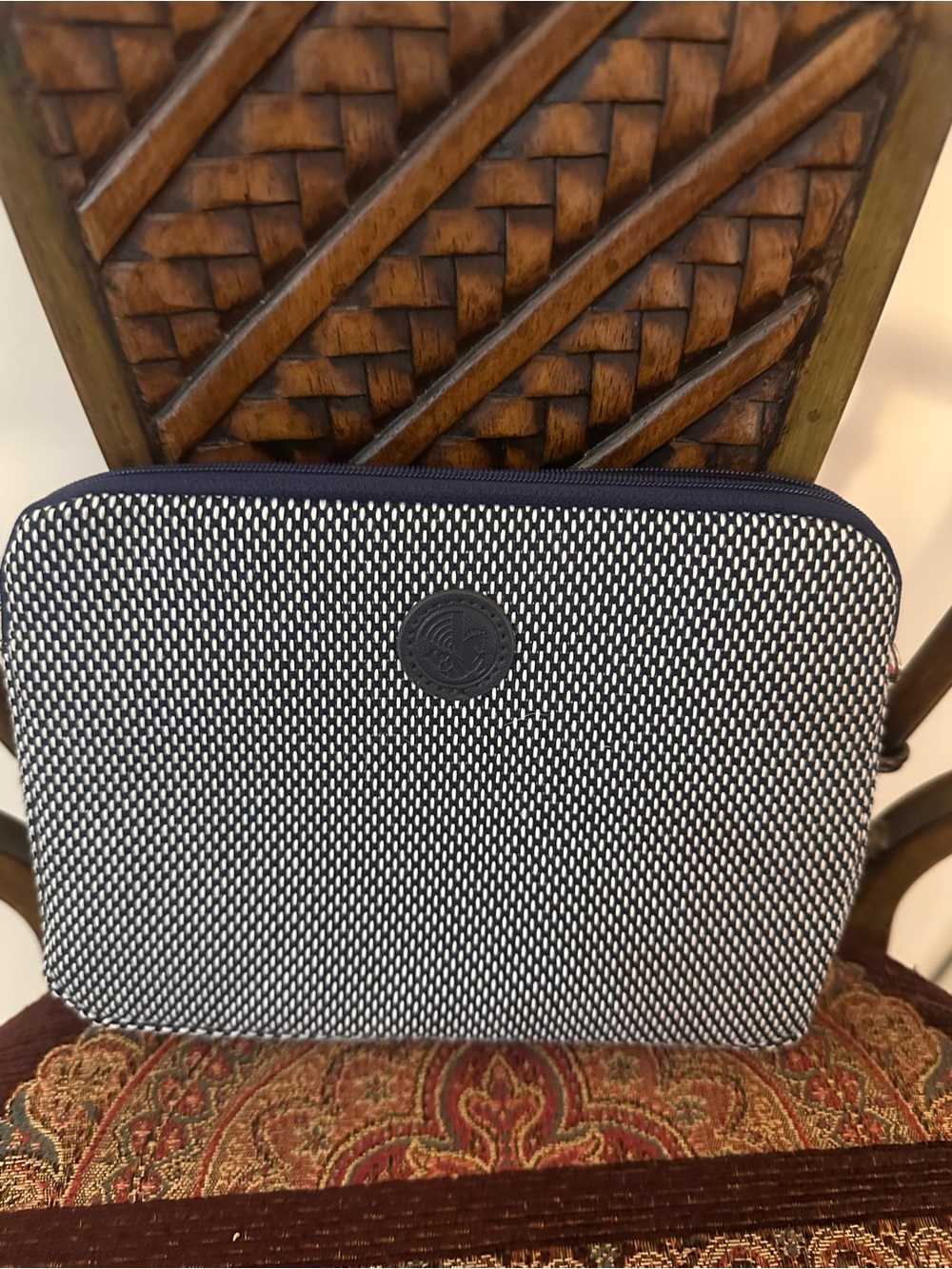 Air France Navy  & White Textured Zip Pouch